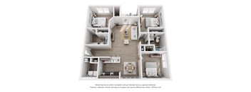 A 3D floor plan of a house with multiple rooms.