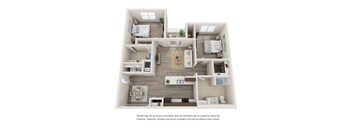 A floor plan of a house with a kitchen, living room, dining room, and bedrooms.