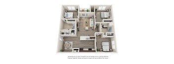 A top-down view of a multi-level apartment layout.