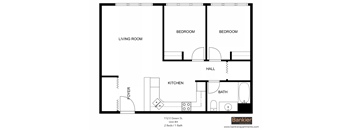 a floor plan of a room with a bathroom and a kitchen