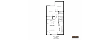 a floor plan of a studio apartment with a bedroom and a living room