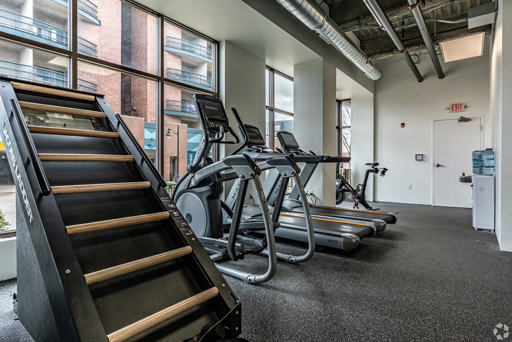 cardio equipment at the district flats apartments in lenexa