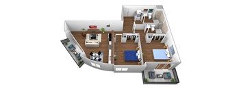 a 3d design of a floor plan with a dog