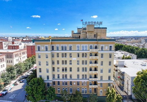 Aerial view of building at The Langham Apartments, Los Angeles, CA