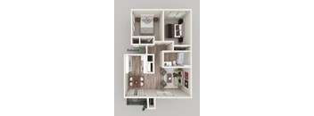 a 3d rendering of a bedroom floor plan with an office and living room