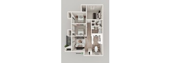 a bedroom floor plan with a bathroom and a living room