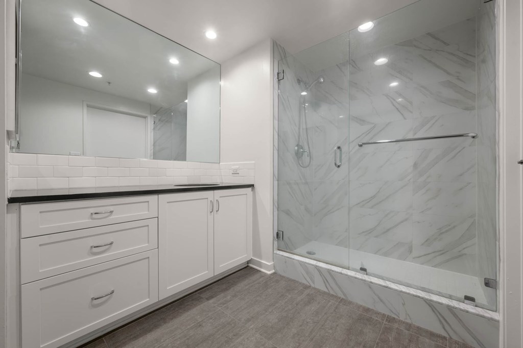 Bathroom with shower at Grand Central Market Apartments, Los Angeles, 90013