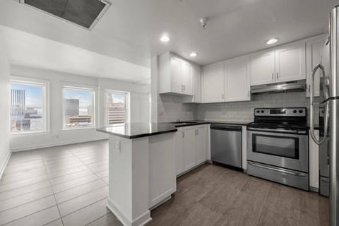 Equipped Kitchen at Grand Central Market Apartments, Los Angeles, CA