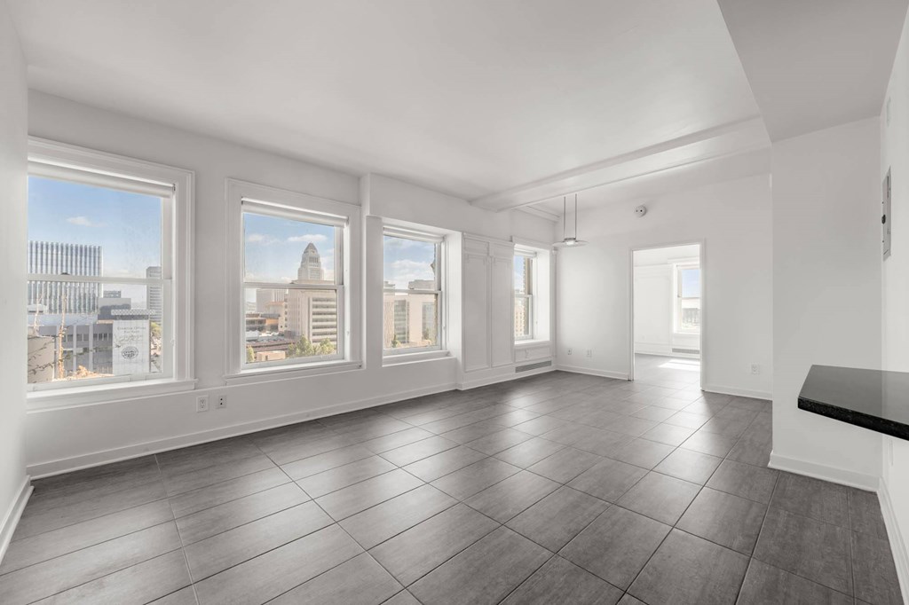 Spacious living room at Grand Central Market Apartments, Los Angeles 