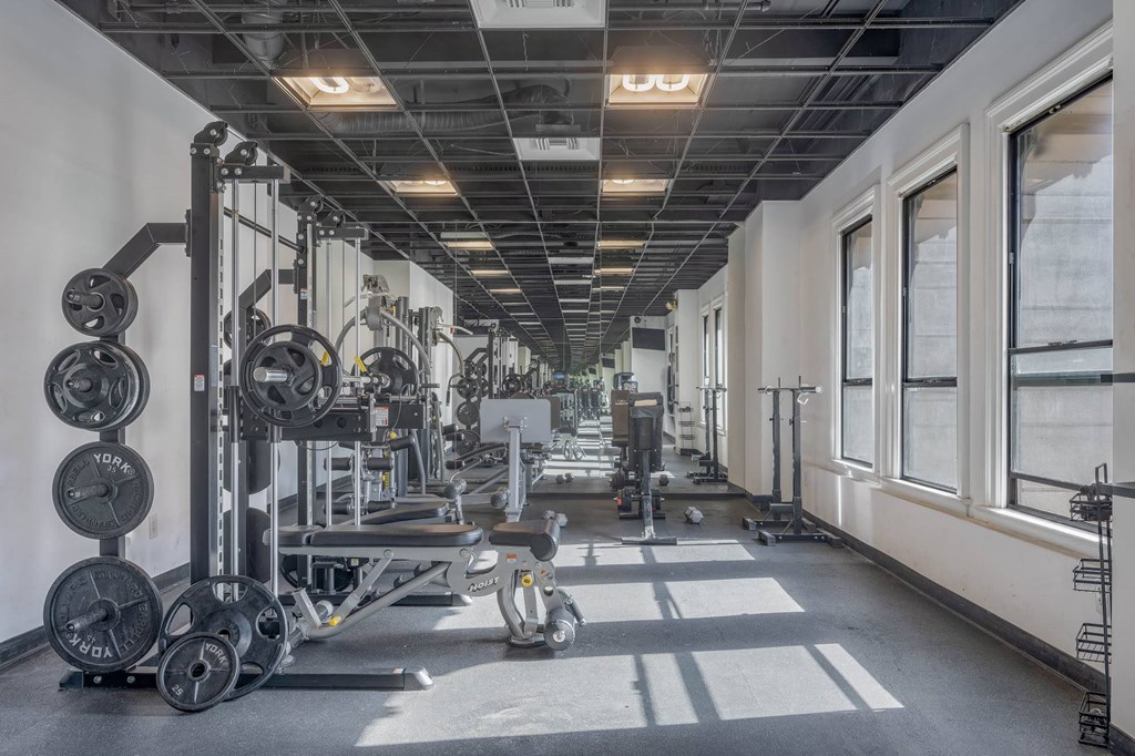 Fitness center at Grand Central Market Apartments, Los Angeles, California