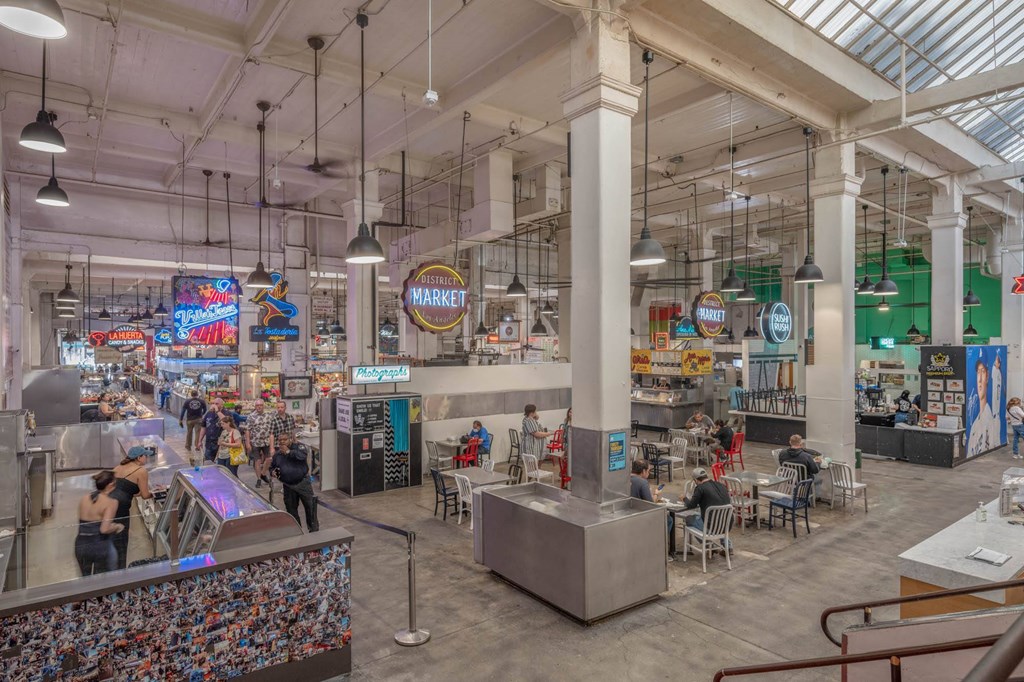 Food court at Grand Central Market Apartments, Los Angeles, California
