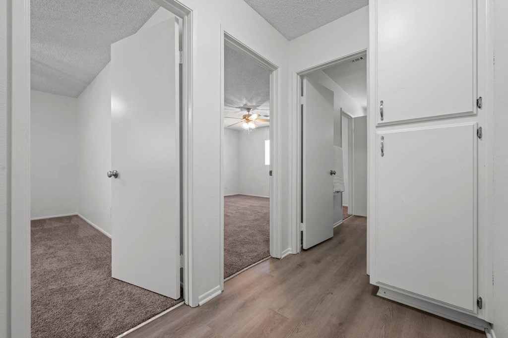 our apartments offer a spacious living room with a ceiling fan