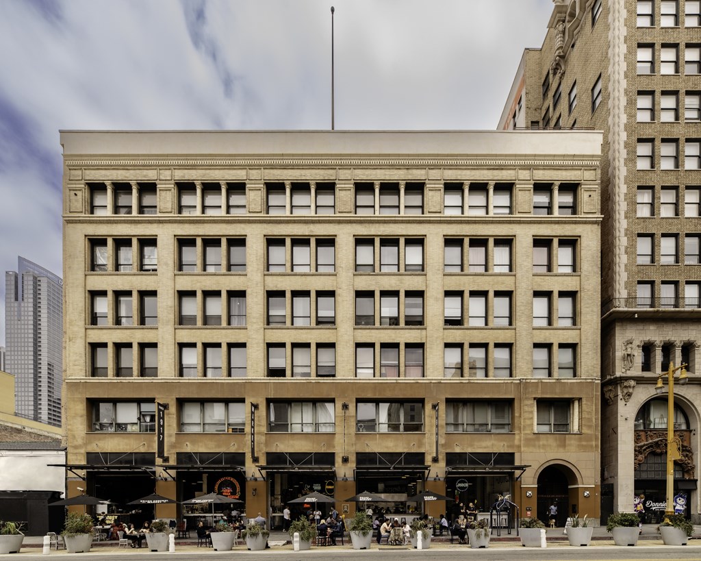 Building with windows at Grand Central Market Apartments, Los Angeles, 90013