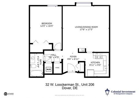 Loockerman Square Apartments - Floor Plan apt 206 - 1 bedroom / 1 bath