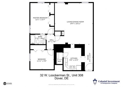 the floor plan of Loockerman Square Apartment #308