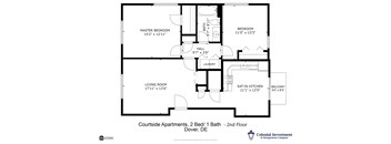 Courtside Apartments - Floor Plan for 2-Bedrooms / 1 full Bath / 2nd-Floor