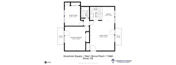 Governors Square Apartments - Floor Plans for 1 level apartment - 1 bedroom / 1 bonus room / 1 bath / 2 patios