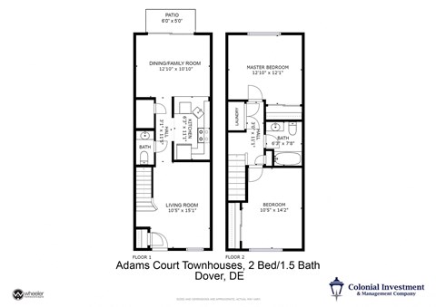 Adams Court Townhouses - Floor Plan for 2-level / 2 bedroom / 1-1/2 baths townhouse