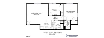 American Square Apartments - Floor Plan for 2-Bedrooms / 2 full Baths (1 with tub & 1 with walk-in shower)