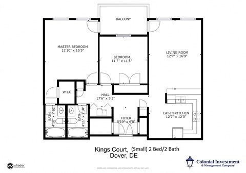 Kings Court Apartments - Floor Plan for 2-Bedrooms / 2 full Baths / Balcony