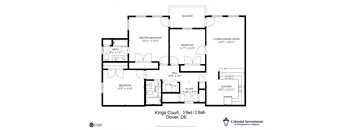Kings Court Apartments - Floor Plan for 3-Bedrooms / 2 full Baths / Balcony