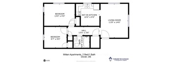 Mitten Apartments - Floor Plan for 2-bedroom / 1 full bath / 2nd-floor apartment