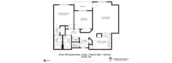 a floor plan of a room with a bathroom and a bedroom