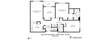 a floor plan of a bedroom apartment with a bathroom and a living room