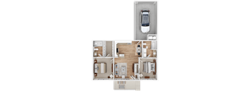 A floor plan of a house with a garage and a separate living area.
