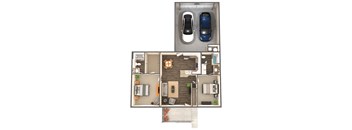 A 3D floor plan for Deerwood II apartment