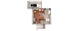 A top down view of a house with a car parked outside.