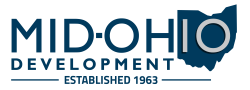 The image is a logo for Mid-Ohio Development, established in 1961.