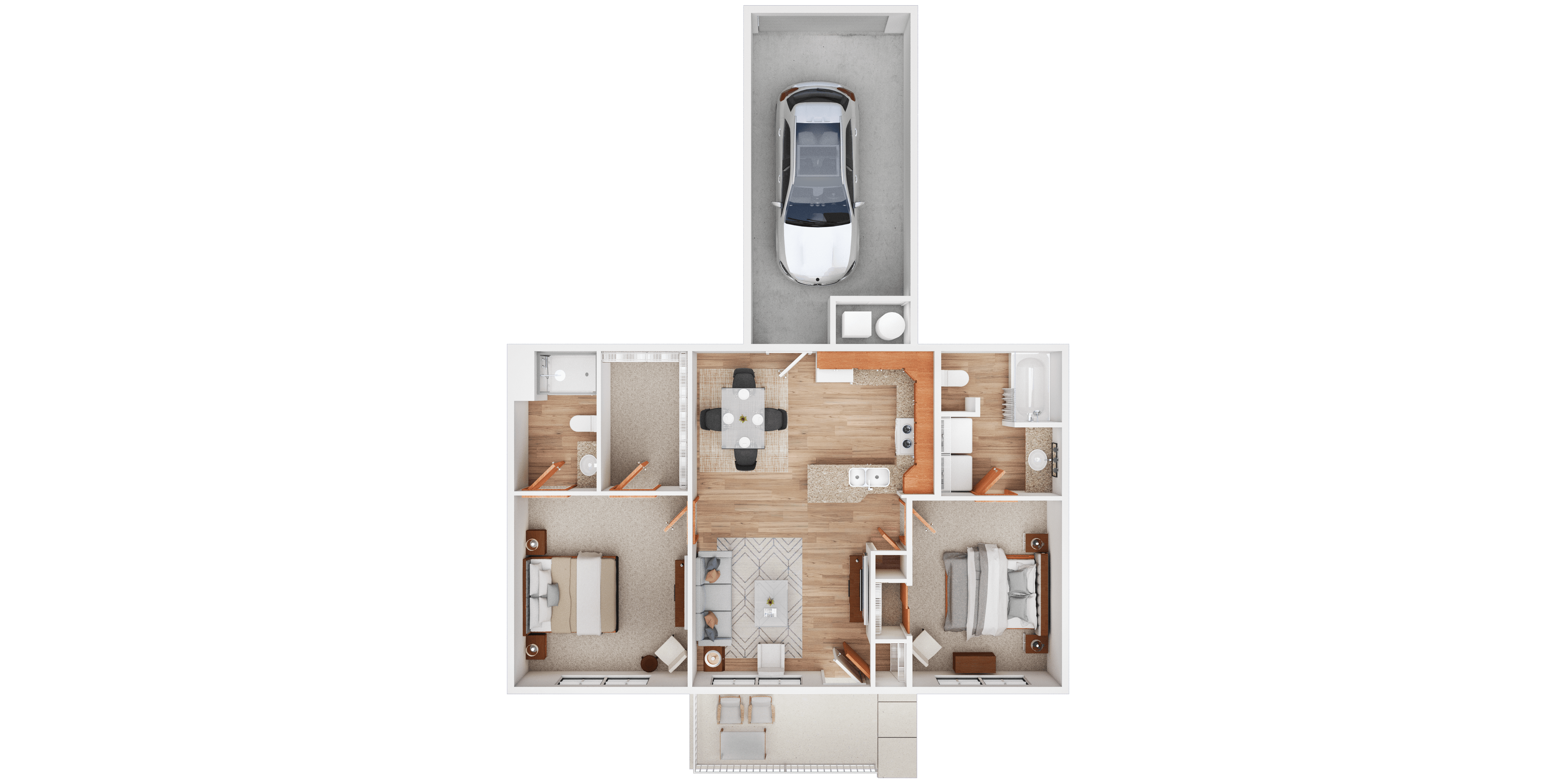 A floor plan of a house with a garage and a driveway.