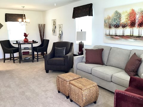 Shawnee Lakes one bedroom apartment living room and dining room