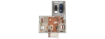 A floor plan of a house with a garage for two cars.