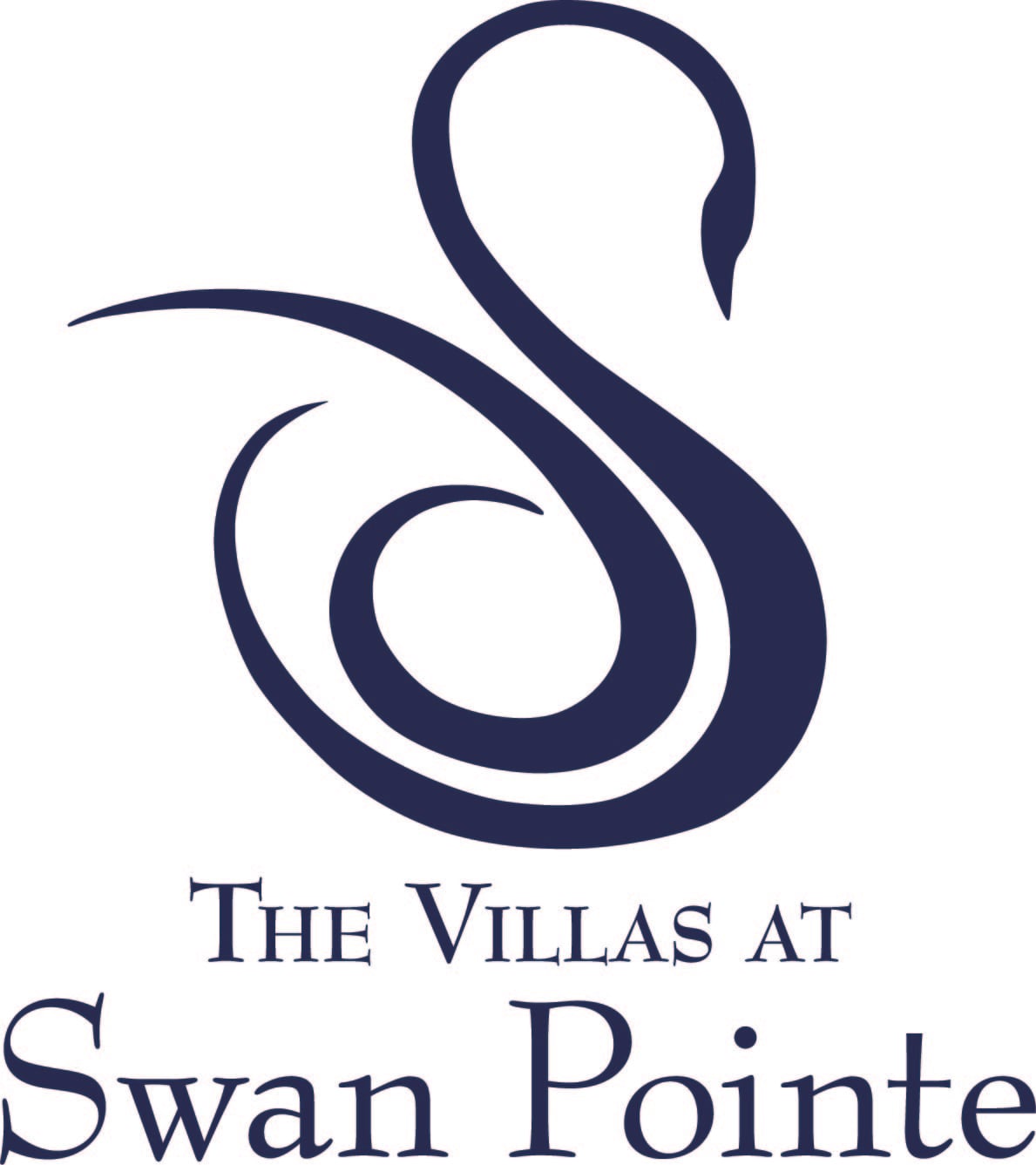 The image is a logo for "The Villas at Swan Pointe" featuring a stylized swan.