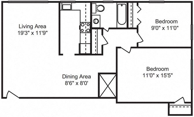 2 Bed 1 Bath