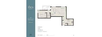 A floor plan of a one bedroom apartment with a balcony.
