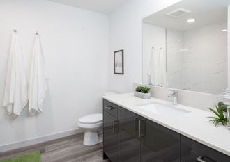 a bathroom with a toilet sink and mirror