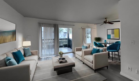 a living room with couches and a coffee table