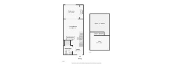 A floor plan of a house with a loft and a kitchen.