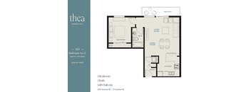 A floor plan of a one bedroom apartment with balcony.