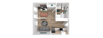 a 3d floor plan of a house with a bedroom and a living room