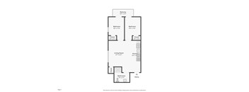 A floor plan of a house with a living room, two bedrooms, a bathroom, a kitchen, a cloakroom, and a balcony.