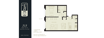 A floor plan for a property at 315 First Ave W in Seattle, WA showing a single bedroom with a bath and balcony.