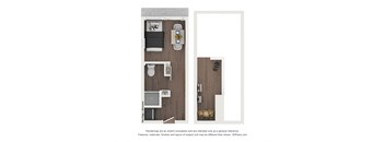 a floor plan of a studio apartment with a bedroom and a living room