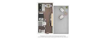 a floor plan of a studio apartment with a bedroom and a living room