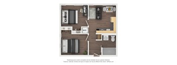 a stylized floor plan with a bedroom and a living room