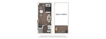 a floor plan of a room with an open to bedroom