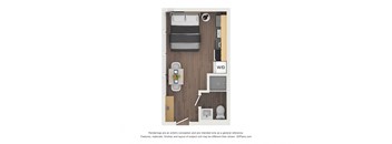 a floor plan of a studio apartment with a bedroom and a living room